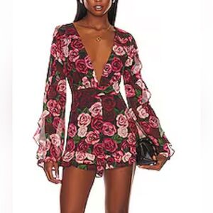 Majorelle Devon rose print long sleeve ruffle romper size small